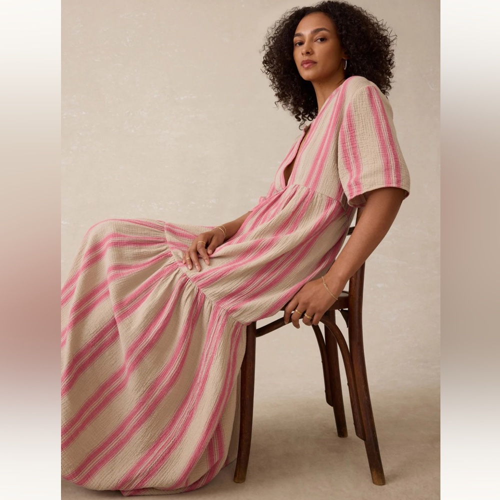 Faherty Dune Cotton Gauze Wesley Dress - Cocoa Reef Stripe